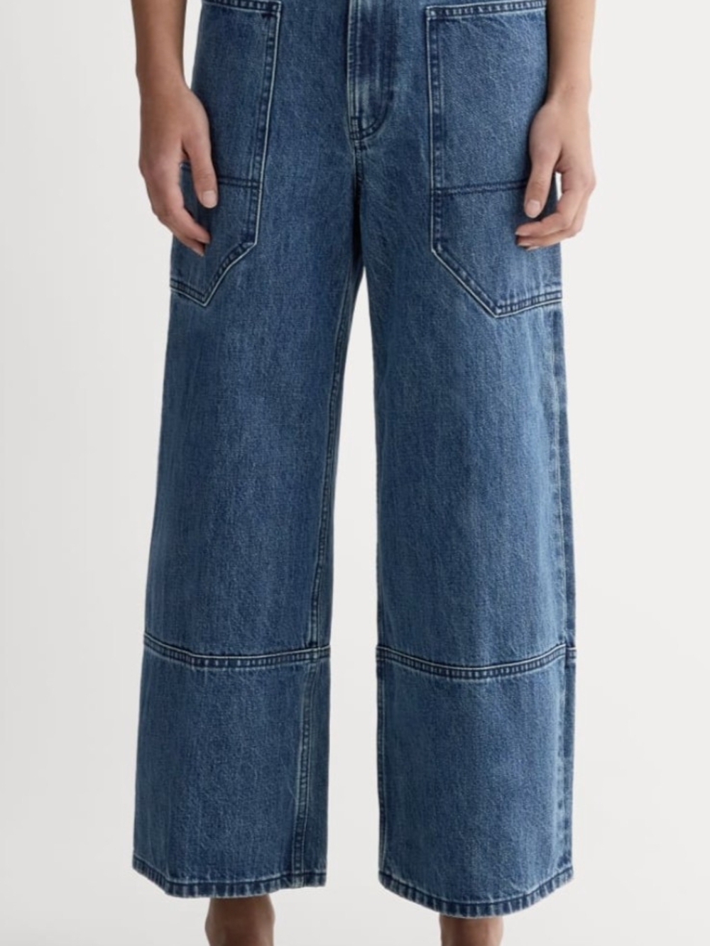 Wide-Leg Utility Jeans in Medium Blue